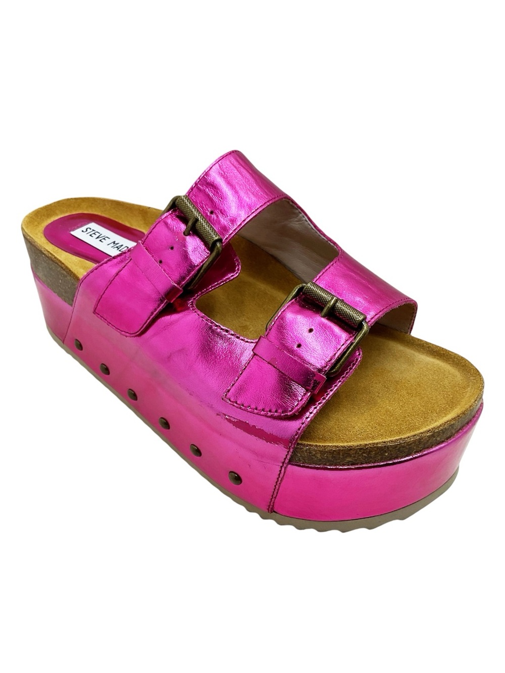 🆕{Steve Madden} Kali-J  Distressed Metallic Pink Platform Slide Sandals